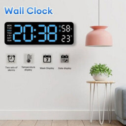 Black&blue Digital Led Desk Alarm Clock Large Led Display Wall Clock Temperature Humidity - thumbnail 3
