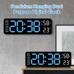 Black&blue Digital Led Desk Alarm Clock Large Led Display Wall Clock Temperature Humidity - thumbnail 6