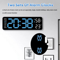 Black&blue Digital Led Desk Alarm Clock Large Led Display Wall Clock Temperature Humidity - thumbnail 4