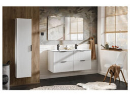 Impact Furniture White Vanity Unit 800mm Sink Bathroom Cabinetry Ribbed Fluted Wall Hung Cabinet With Drawers Adel - thumbnail 8