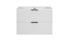 Impact Furniture White Vanity Unit 800mm Sink Bathroom Cabinetry Ribbed Fluted Wall Hung Cabinet With Drawers Adel - thumbnail 2