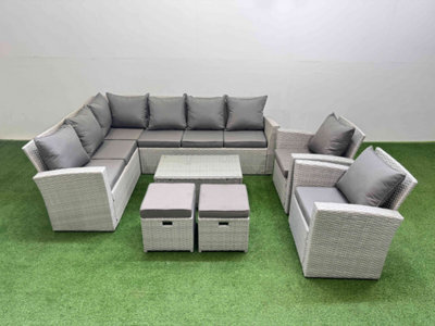 Fimous 10 Seater Garden Outdoor Pe Rattan Furniture Set Rattan Garden Sofa Set With 2 Small Footstools Light Grey Mixed - image 1