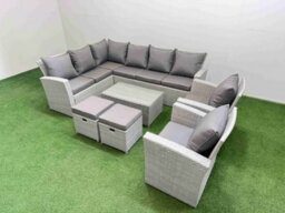 Fimous 10 Seater Garden Outdoor Pe Rattan Furniture Set Rattan Garden Sofa Set With 2 Small Footstools Light Grey Mixed - thumbnail 2