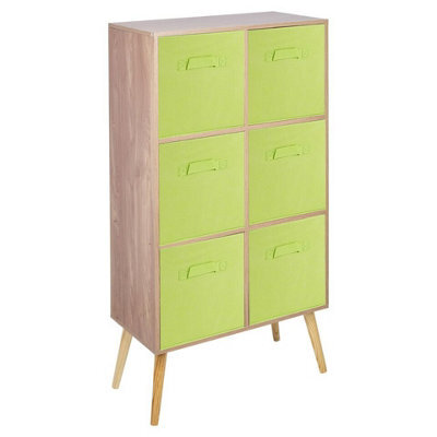 Urbn-Living Urbnliving 91Cm Height 6 Cube Oak Wooden Bookcase With Pine Legs Living Room Green Shelf Storage Drawers - image 1