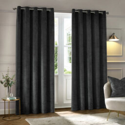 Paoletti Neptune Fully Lined Velvet Eyelet Curtain Pair, Charcoal, (W) 117 X (D) 183Cm - thumbnail 2