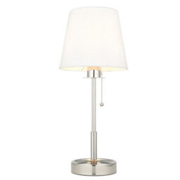 Luminosa Lighting Luminosa Florence Base & Shade Table Lamp, Bright Nickel Plate, Vintage White Fabric - thumbnail 1