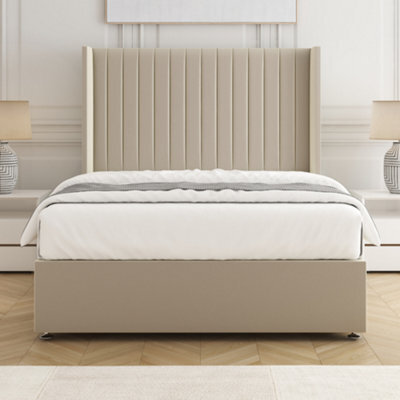 Bsspoke Manhattans Divan Bed Cream Plush Velvet With 54Inch Headboard & Mattress No Drawers In Single Double King 4Ft6 6Ft - image 1
