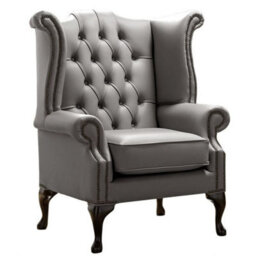 Chesterfield High Back Wing Chair Shelly Silver Birch Leather Bespoke In Queen Anne Style - thumbnail 1