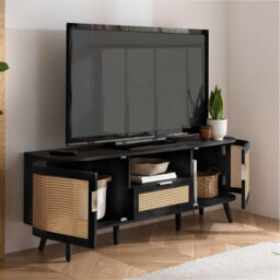 Rattan Tv Entertainment Unit Curved Black Cabinet Birlea Sark - thumbnail 2