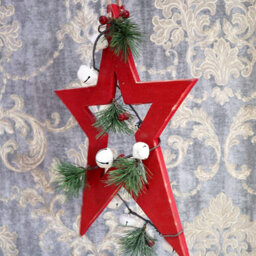 Shatchi Wooden Hanging Decoration Star Shape Red 25X1.2X36 Cm - thumbnail 7