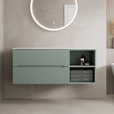 Affine 1200mm Bathroom Vanity Unit Countertop Wall Hung Drawer Units & Shelves Green - image 1