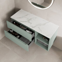 Affine 1200mm Bathroom Vanity Unit Countertop Wall Hung Drawer Units & Shelves Green - thumbnail 3