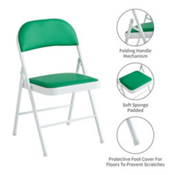 Mcc Direct Set Of 2 Folding Dining Chairs Metal Frame Padded Seats Green - thumbnail 3