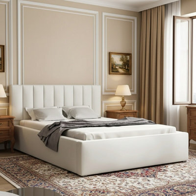 Modern Bedroom Bed Frame With Storage 180X200 Hdf And Laminated Board Metal Slatted Base 200X223X93Cm White - image 1