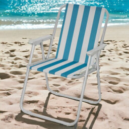 Urbn-Living Urbnliving 76Cm Height 4Pcs White & Blue Stripe Garden Patio Metal Folding Chairs Camping Beach Picnic Outdoor Seats - thumbnail 2