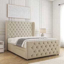 Bsspoke Anna Divan Bed Set Cream Plush Velvet 54Inch Headboard & Footboard & Mattress No Drawers In 3Ft 4Ft 4Ft6 5Ft 6Ft - thumbnail 2