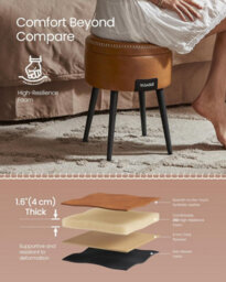 Songmics Storage Ottoman, Dressing Table Stool, Synthetic Leather, Mid-Century Modern, Round Storage Stool Seat, Caramel Brown - thumbnail 4