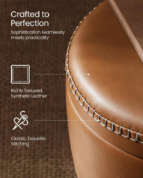 Songmics Storage Ottoman, Dressing Table Stool, Synthetic Leather, Mid-Century Modern, Round Storage Stool Seat, Caramel Brown - thumbnail 3
