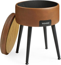 Songmics Storage Ottoman, Dressing Table Stool, Synthetic Leather, Mid-Century Modern, Round Storage Stool Seat, Caramel Brown - thumbnail 8