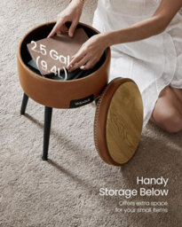 Songmics Storage Ottoman, Dressing Table Stool, Synthetic Leather, Mid-Century Modern, Round Storage Stool Seat, Caramel Brown - thumbnail 6