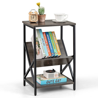 Costway 3-Tier Side Table Nightstand X-Shaped Record Player Stand W/ Magazine Holder