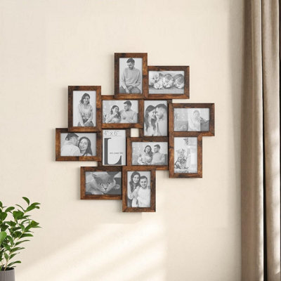 Songmics 12-Photo Glass Frame Collage, Wall Mounted Family Picture Display, Mdf Photo Showcase Set, Rustic Brown - image 1