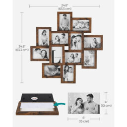 Songmics 12-Photo Glass Frame Collage, Wall Mounted Family Picture Display, Mdf Photo Showcase Set, Rustic Brown - thumbnail 2