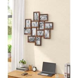 Songmics 12-Photo Glass Frame Collage, Wall Mounted Family Picture Display, Mdf Photo Showcase Set, Rustic Brown - thumbnail 3