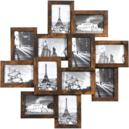 Songmics 12-Photo Glass Frame Collage, Wall Mounted Family Picture Display, Mdf Photo Showcase Set, Rustic Brown - thumbnail 4