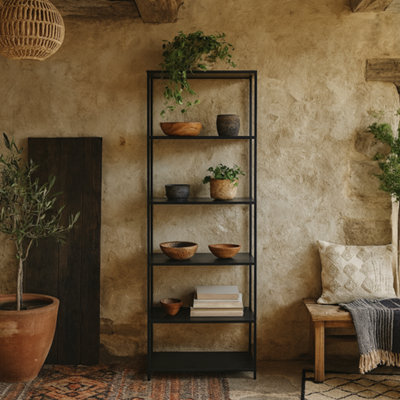 Wyld Haus Graz Matt Black Tall Metal Bookcase With 5 Shelves - image 1