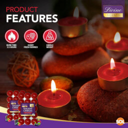 SOL 30Pk Tea Light Candles Fresh Berries 35 Hour Burn Scented Tealights Long Lasting Ideal For Home Relaxation Dinners Weddings Decor - thumbnail 3