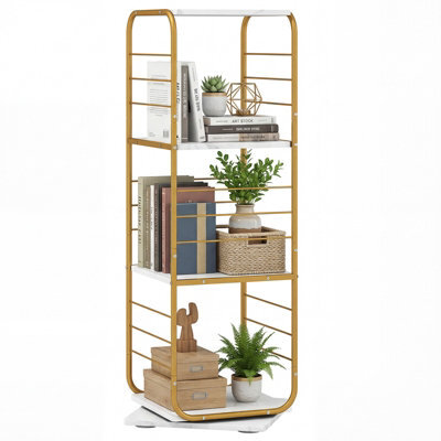 Gainoom 4-Tier Gold Rotating Bookshelf Spinning Bookcase Tower Floor Standing Revolving Display Rack - image 1