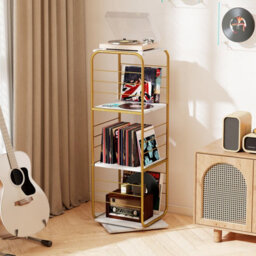 Gainoom 4-Tier Gold Rotating Bookshelf Spinning Bookcase Tower Floor Standing Revolving Display Rack - thumbnail 5