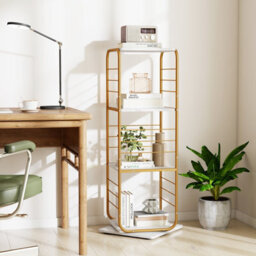 Gainoom 4-Tier Gold Rotating Bookshelf Spinning Bookcase Tower Floor Standing Revolving Display Rack - thumbnail 4