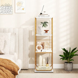Gainoom 4-Tier Gold Rotating Bookshelf Spinning Bookcase Tower Floor Standing Revolving Display Rack - thumbnail 3