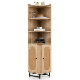 Costway Pe Rattan Corner Cabinet 172 Cm Tall Corner Bookcase For Bathroom Living Room