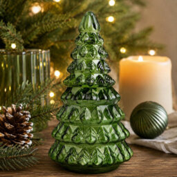 Candlelight Hummingbird Small Glass Christmas Tree Candle - Pine Scent, 165mm - thumbnail 6