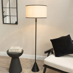 Valuelights Mitch Natural Linen Black Trim Lamp Shade Black Triangle Floor Lamp & Bulb - thumbnail 1