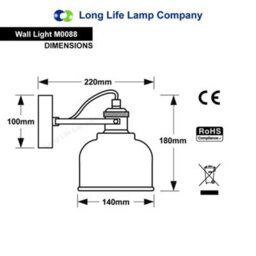 Long Life Lamps Company Polished Chrome Adjustable Vintage Wall Light Impressed Pattern M0088 - thumbnail 2