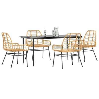 Berkfield 5 Piece Garden Dining Set Brown Poly Rattan Glass - image 1