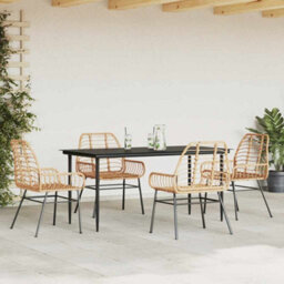 Berkfield 5 Piece Garden Dining Set Brown Poly Rattan Glass - thumbnail 3