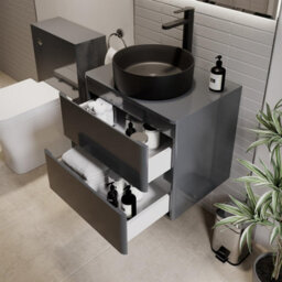 Affine Bathroom Cloakroom Vanity Unit Wall Mounted Countertop Basin Grey Gloss 600mm - thumbnail 2