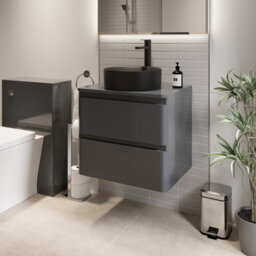 Affine Bathroom Cloakroom Vanity Unit Wall Mounted Countertop Basin Grey Gloss 600mm - thumbnail 1