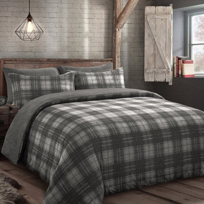 Velosso Teddy Fleece Duvet Cover & Pillowcase Set, Cosy Winter Bedding, Button Enclosure, Machine Washable Bedroom Decor - Grey