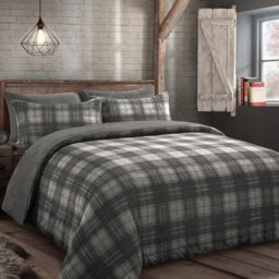 Velosso Grey Check Teddy Duvet Cover And Pillowcase Set Single