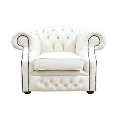 Chesterfield Club Chair Cottonseed Cream Real Leather In Buckingham Style - image 1