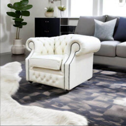 Chesterfield Club Chair Cottonseed Cream Real Leather In Buckingham Style - thumbnail 6