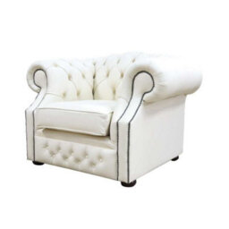 Chesterfield Club Chair Cottonseed Cream Real Leather In Buckingham Style - thumbnail 5