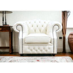 Chesterfield Club Chair Cottonseed Cream Real Leather In Buckingham Style - thumbnail 2