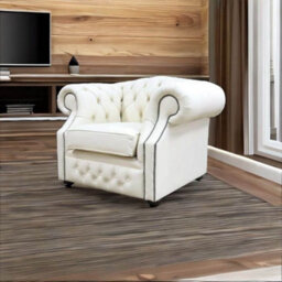 Chesterfield Club Chair Cottonseed Cream Real Leather In Buckingham Style - thumbnail 4